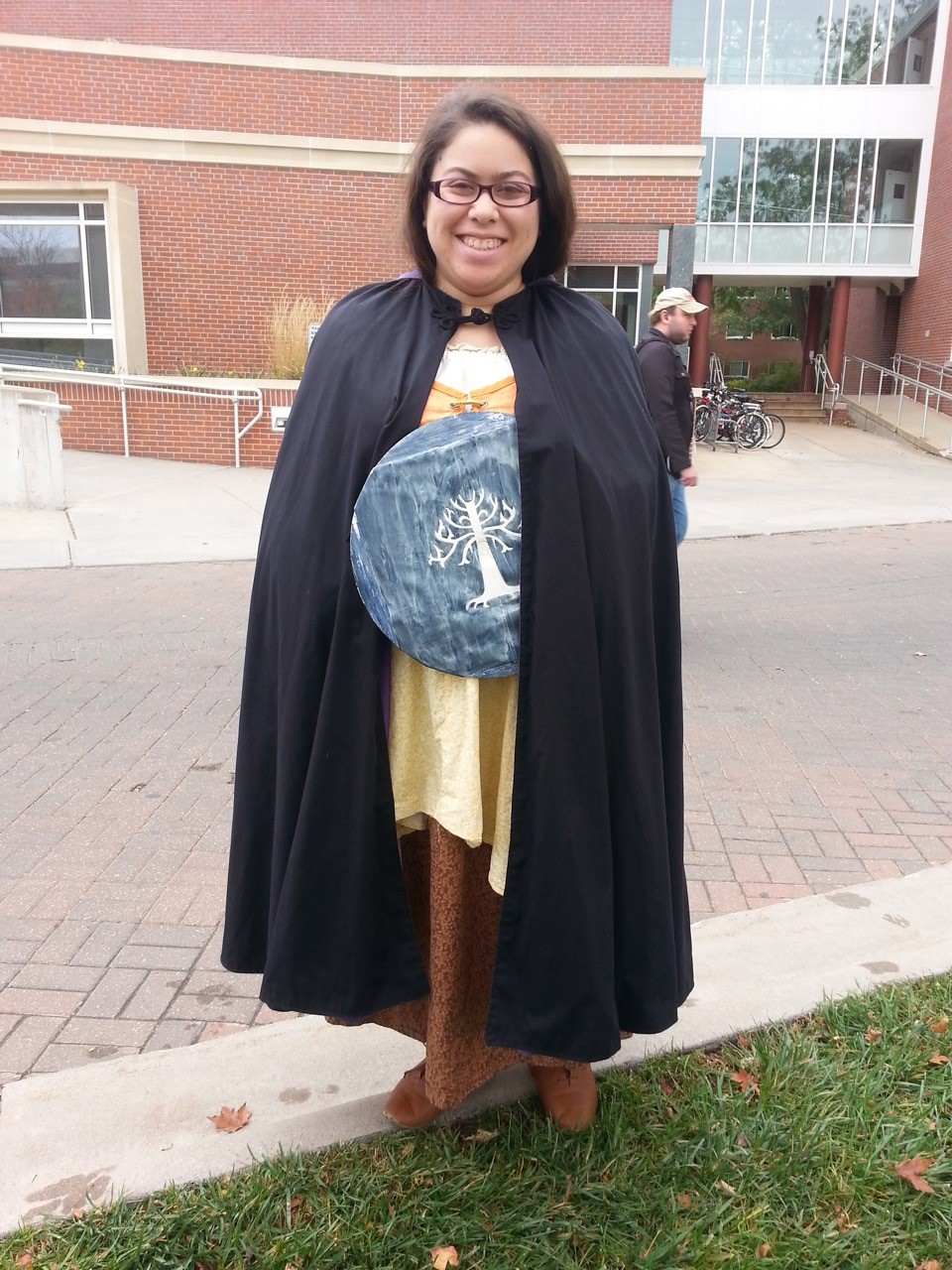 Student poses in homemade war attire for the pool noodle fight