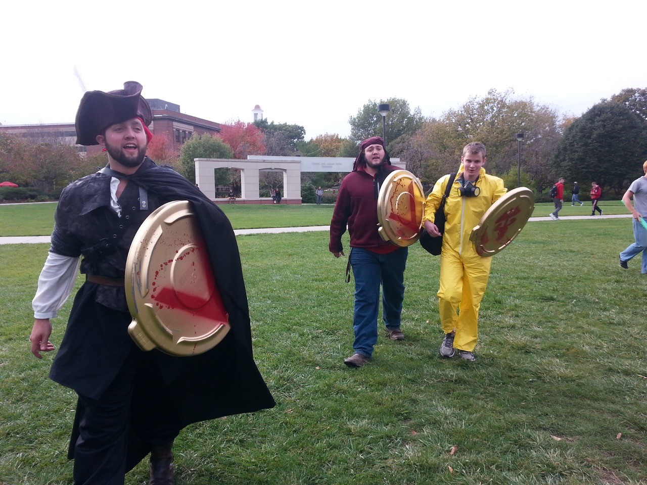 Student poses in homemade war attire for the pool noodle fight