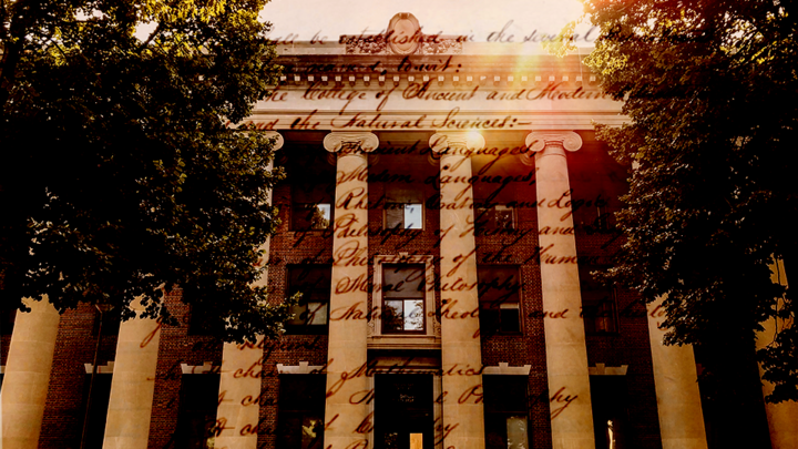 Louise Pound Hall at UNL graphic with words blending into building