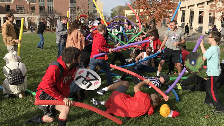 Classics Club in action with a pool noodle war