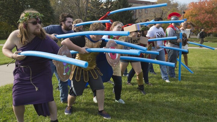 Students ready for battle reenactment