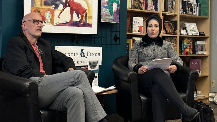 Simon Wood and Abla Hasan at Francie and Finch Bookshop