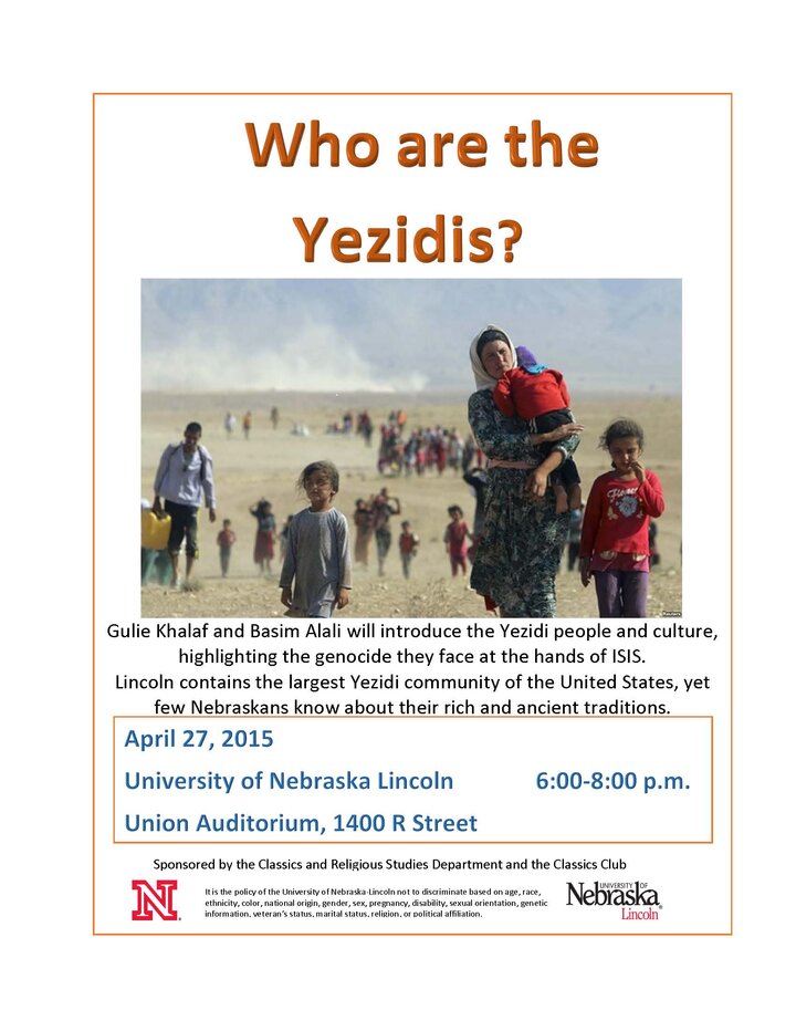 "Who are the Yeidis?" Event on April 27, 2015, UNL, Union Auditorium, 1400 R Street 6:00-8:00 p.m.